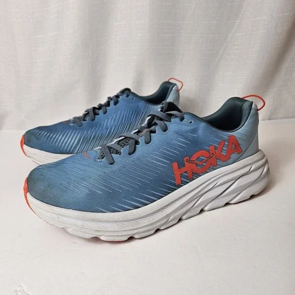 HOKA One One Rincon 3 Trail Shoe Mens 10 D, Blue Orange White Sneaker Walking - Picture 2 of 14